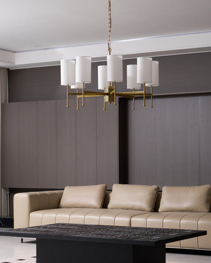Kichler Chandelier | Brass Frame | White Fabric Shade | 5, 6, or 8 Lights