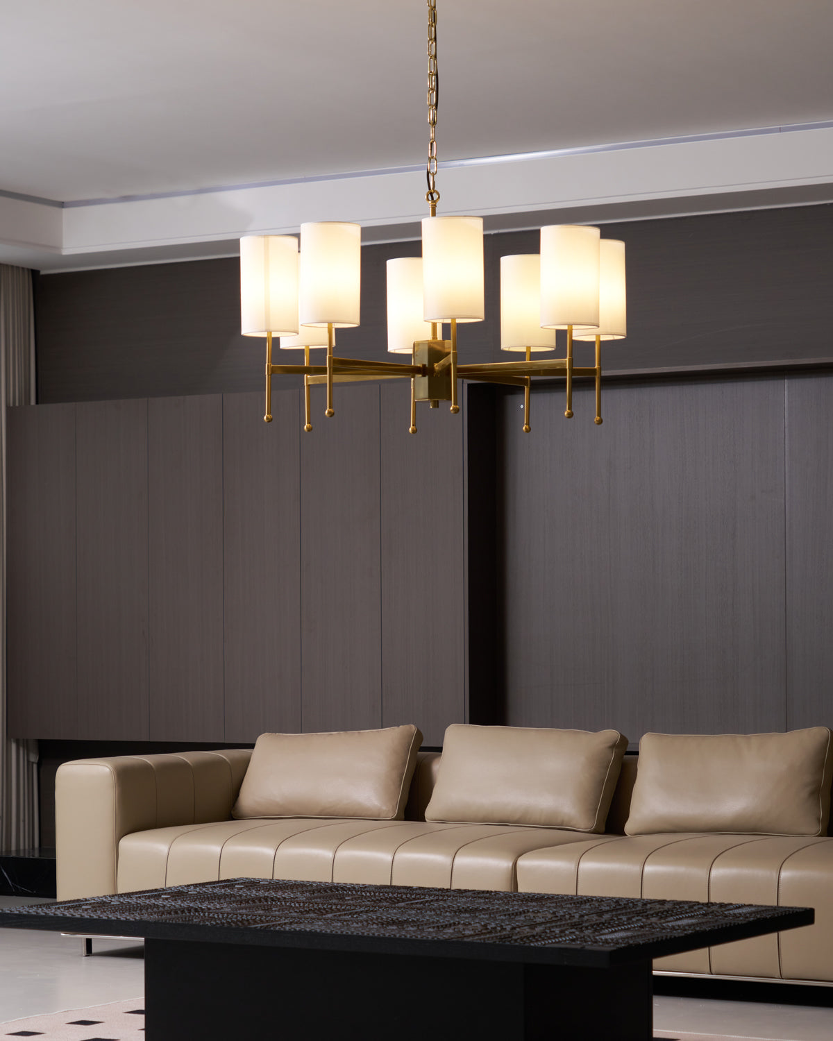 Kichler Chandelier | Brass Frame | White Fabric Shade | 5, 6, or 8 Lights