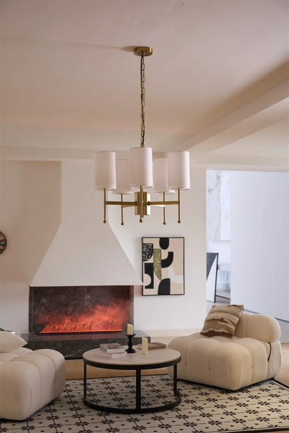 Kichler Chandelier | Brass Frame | White Fabric Shade | 5, 6, or 8 Lights