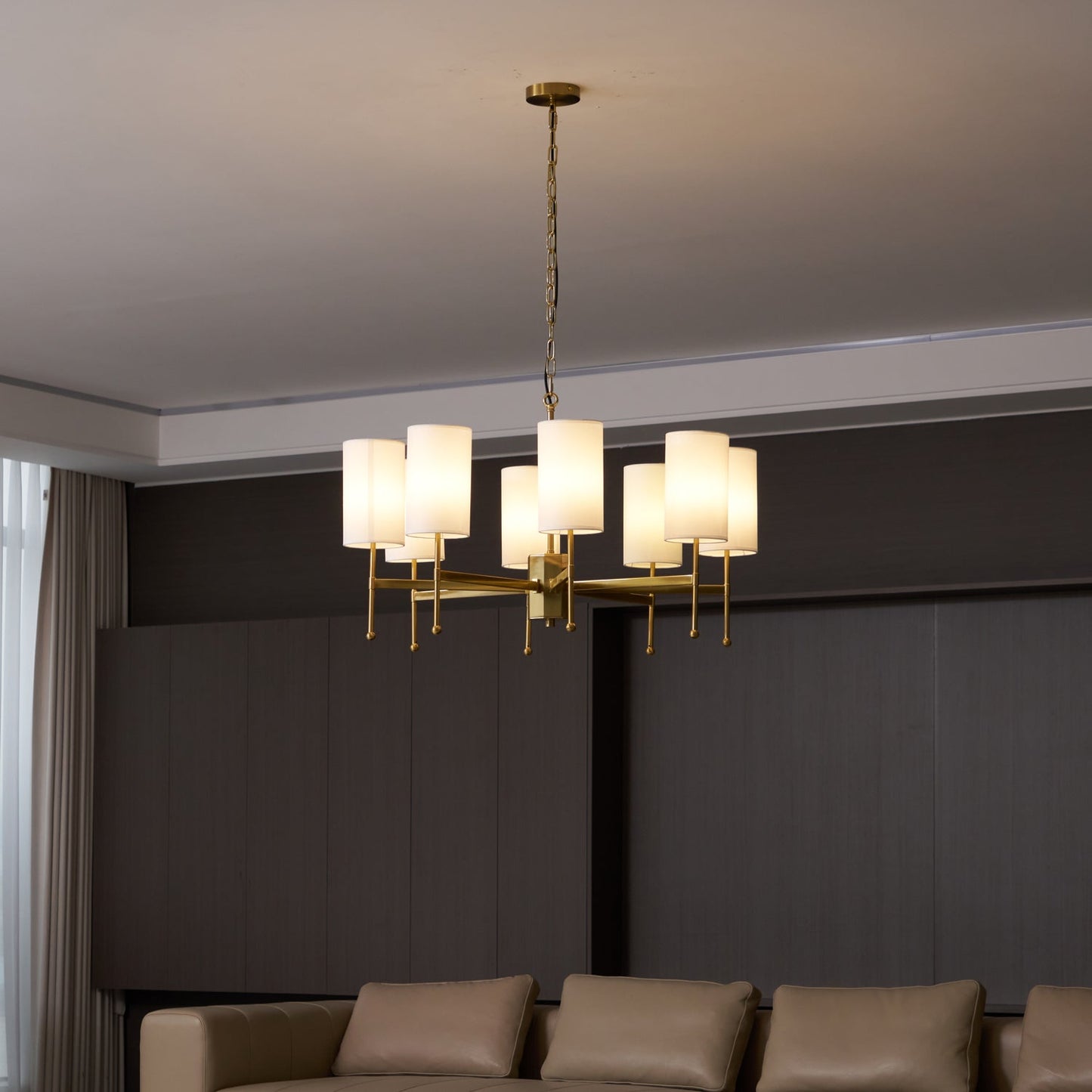 Kichler Chandelier | Brass Frame | White Fabric Shade | 5, 6, or 8 Lights