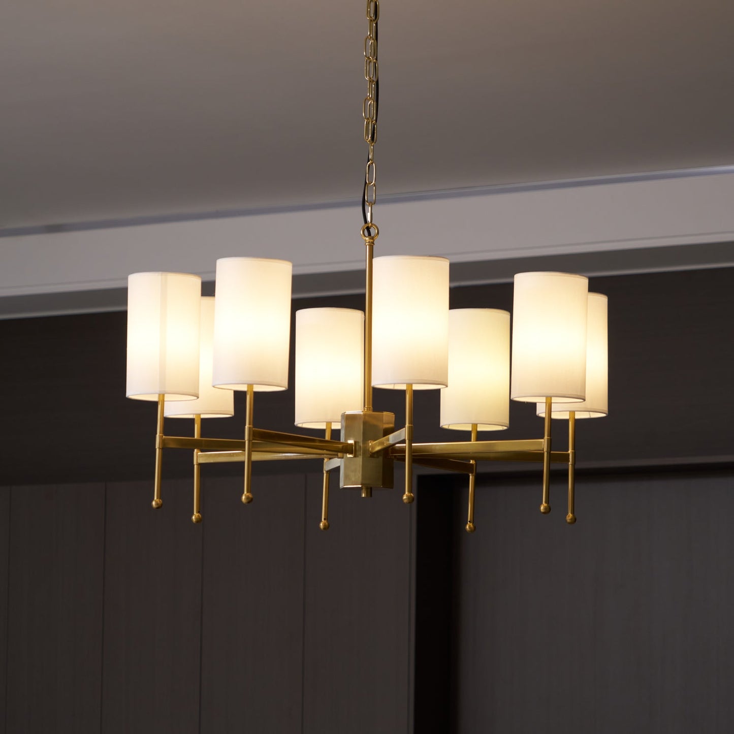Kichler Chandelier | Brass Frame | White Fabric Shade | 5, 6, or 8 Lights