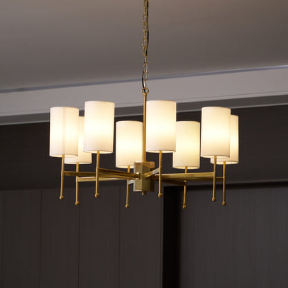 Kichler Chandelier | Brass Frame | White Fabric Shade | 5, 6, or 8 Lights
