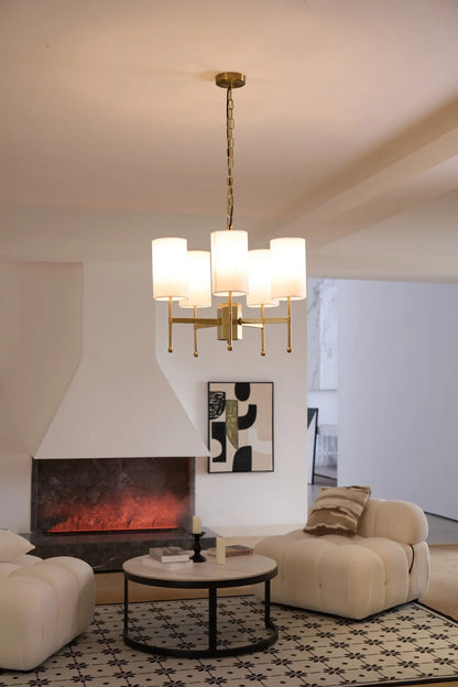 Kichler Chandelier | Brass Frame | White Fabric Shade | 5, 6, or 8 Lights