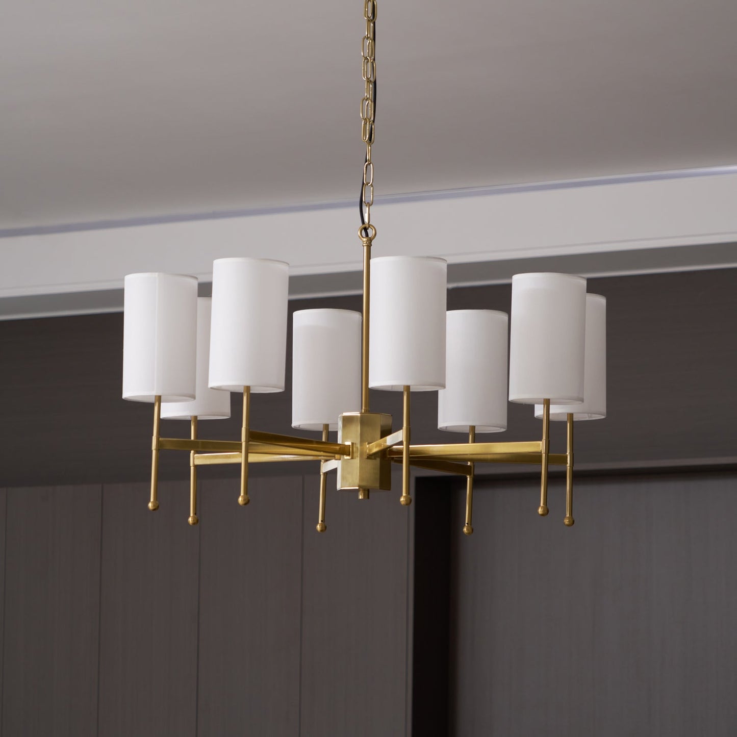 Kichler Chandelier | Brass Frame | White Fabric Shade | 5, 6, or 8 Lights