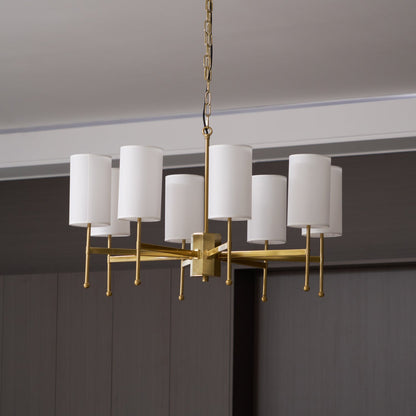 Kichler Chandelier | Brass Frame | White Fabric Shade | 5, 6, or 8 Lights