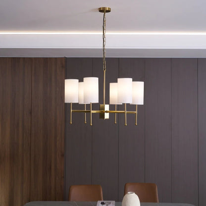 Kichler Chandelier | Brass Frame | White Fabric Shade | 5, 6, or 8 Lights