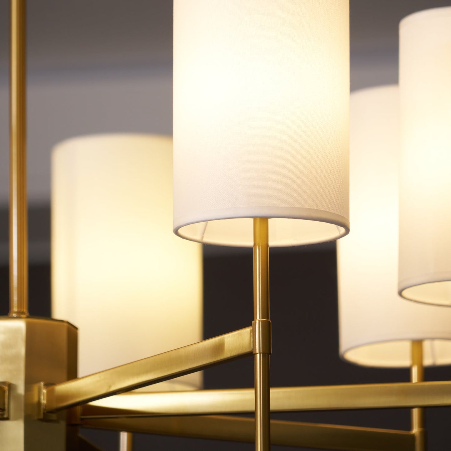 Kichler Chandelier | Brass Frame | White Fabric Shade | 5, 6, or 8 Lights