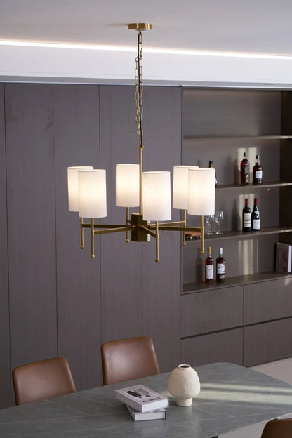 Kichler Chandelier | Brass Frame | White Fabric Shade | 5, 6, or 8 Lights
