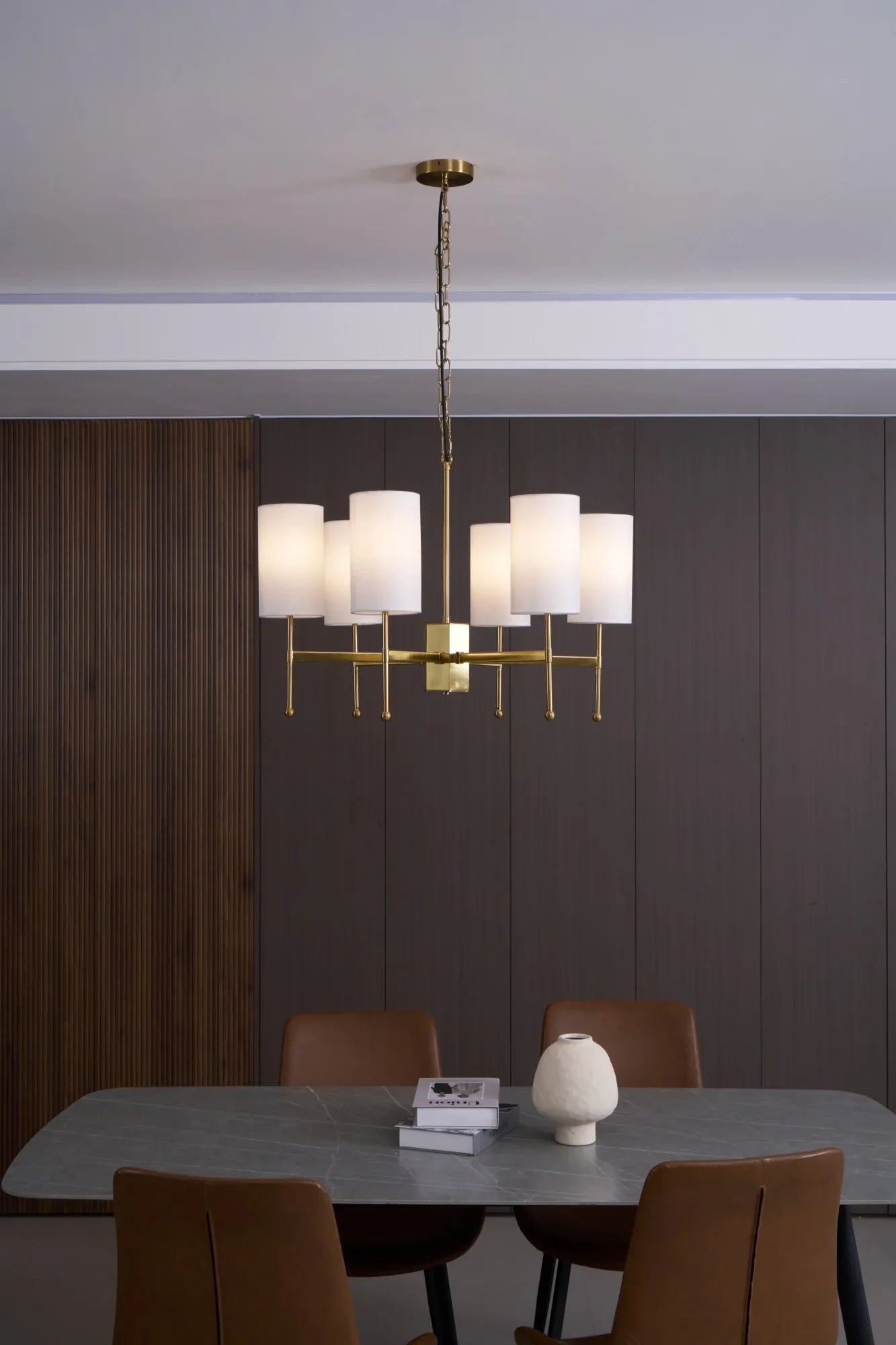 Kichler Chandelier | Brass Frame | White Fabric Shade | 5, 6, or 8 Lights