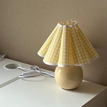 Pleated Table Lamp | White Ceramic & Linen Shade | 28cm Diameter