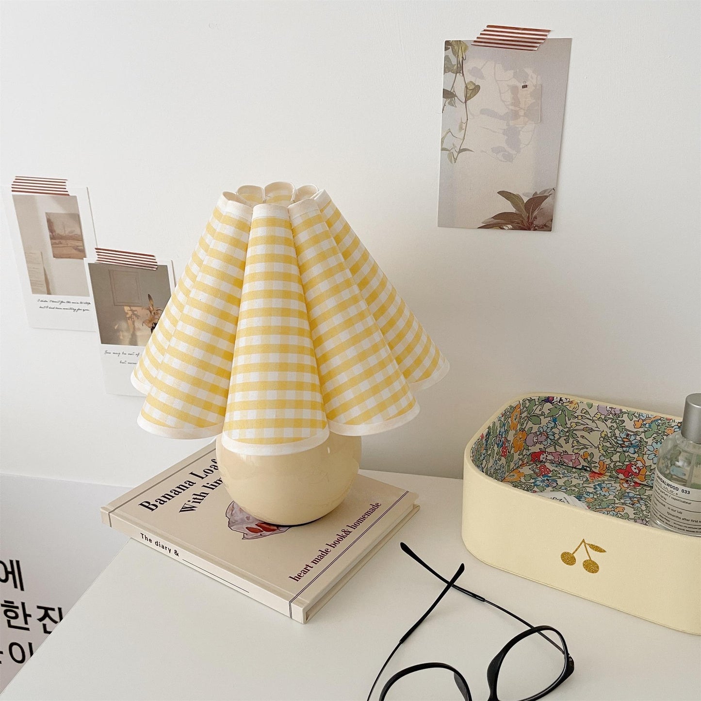Pleated Table Lamp | White Ceramic & Linen Shade | 28cm Diameter