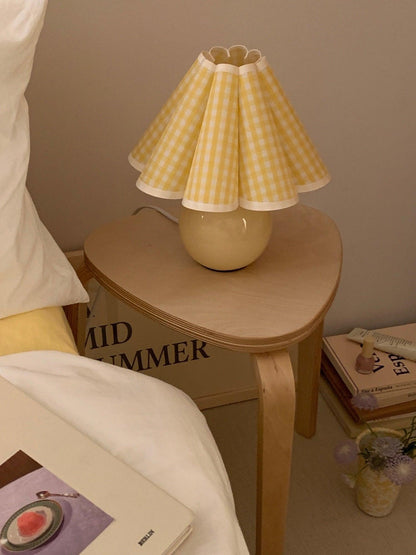 Pleated Table Lamp | White Ceramic & Linen Shade | 28cm Diameter