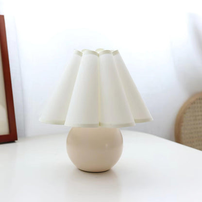 Pleated Table Lamp | White Ceramic & Linen Shade | 28cm Diameter