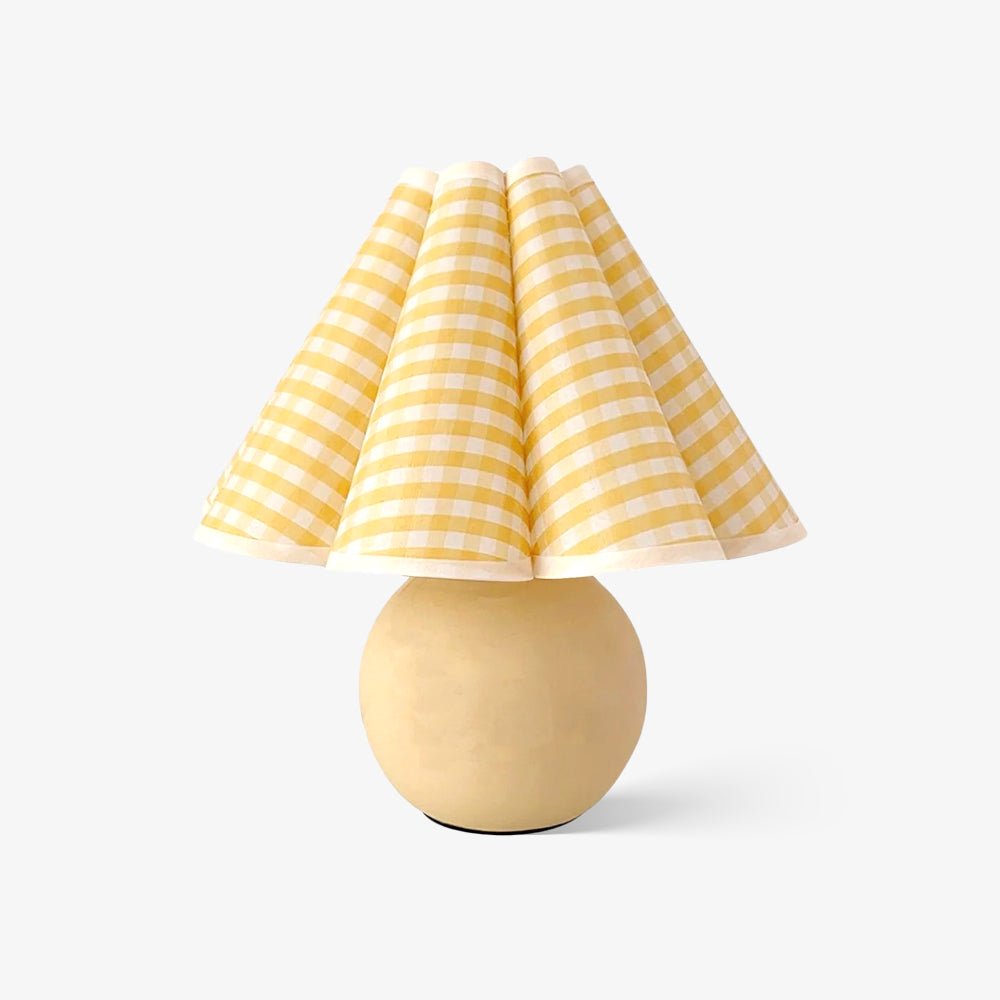 Pleated Table Lamp | White Ceramic & Linen Shade | 28cm Diameter