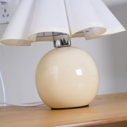 Pleated Table Lamp | White Ceramic & Linen Shade | 28cm Diameter