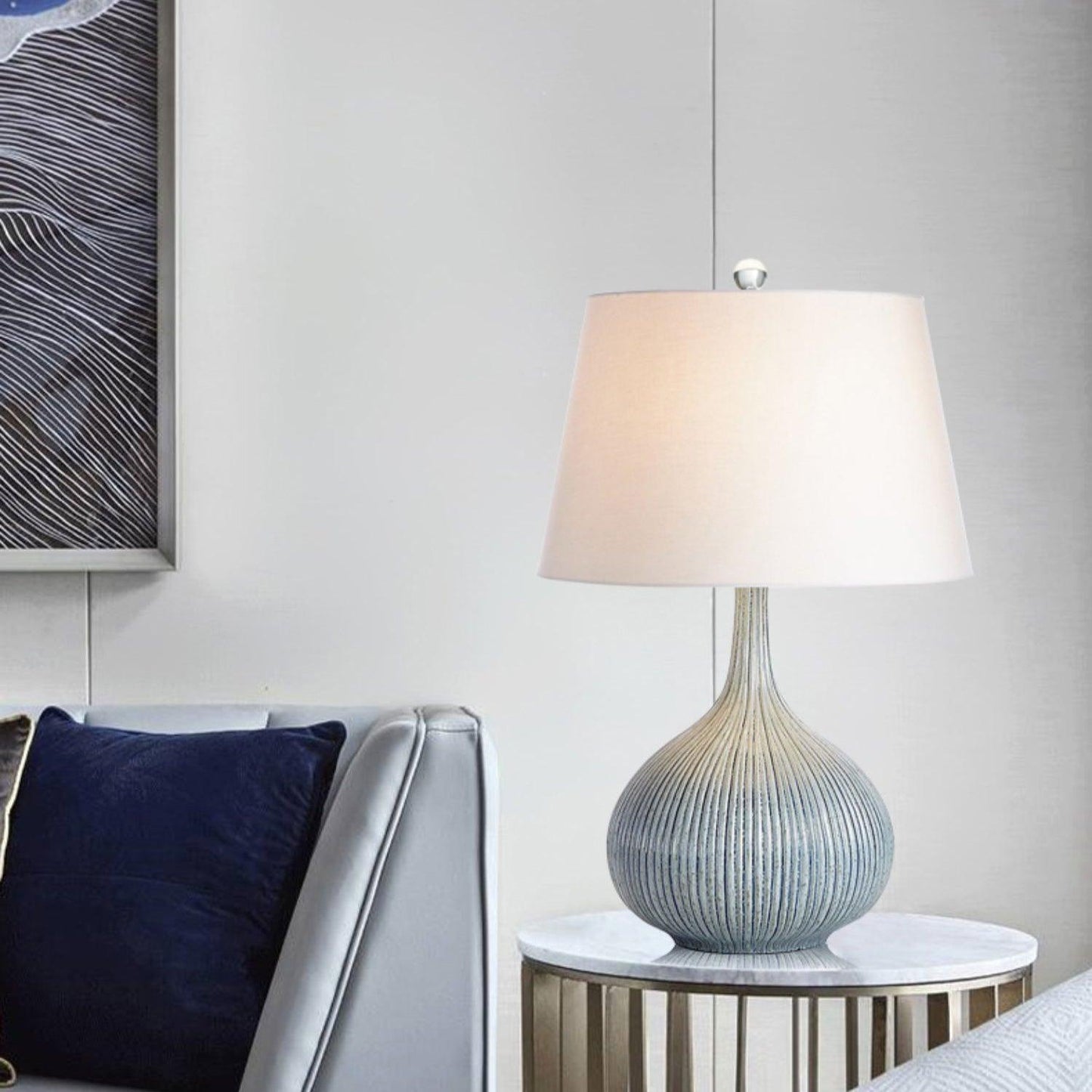 Kole Ceramic Table Lamp | Blue | Handcrafted