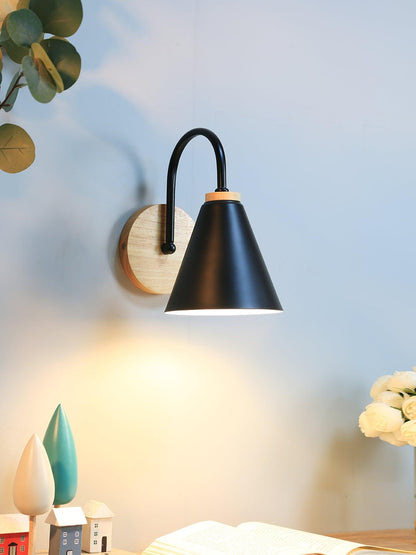 Kona Nordic Wall Lamp | Iron Shade | Wooden & Black