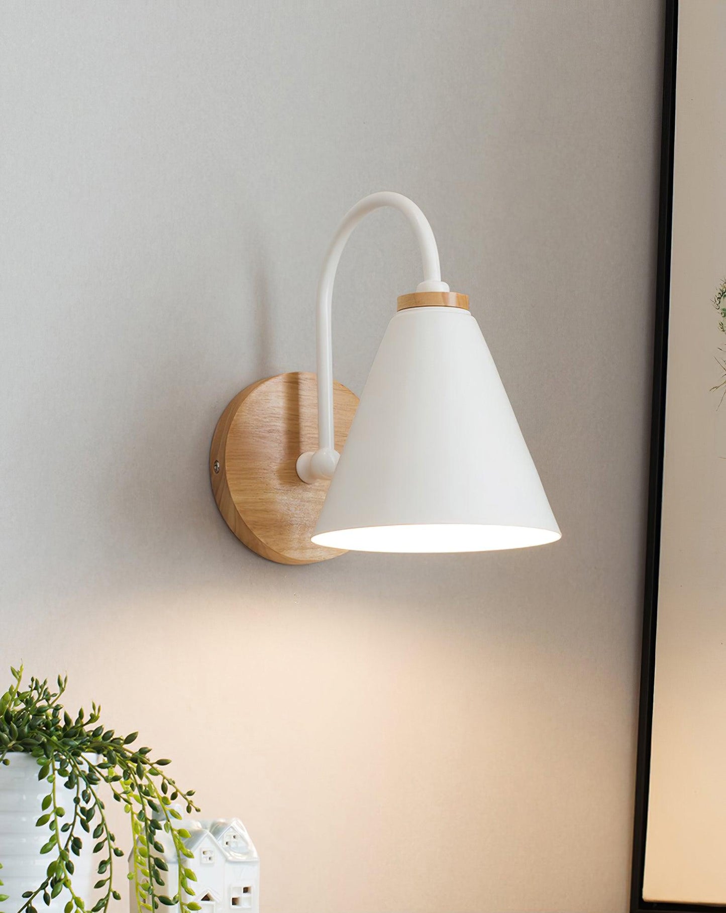 Kona Nordic Wall Lamp | Iron Shade | Wooden & Black