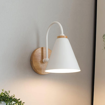 Kona Nordic Wall Lamp | Iron Shade | Wooden & Black