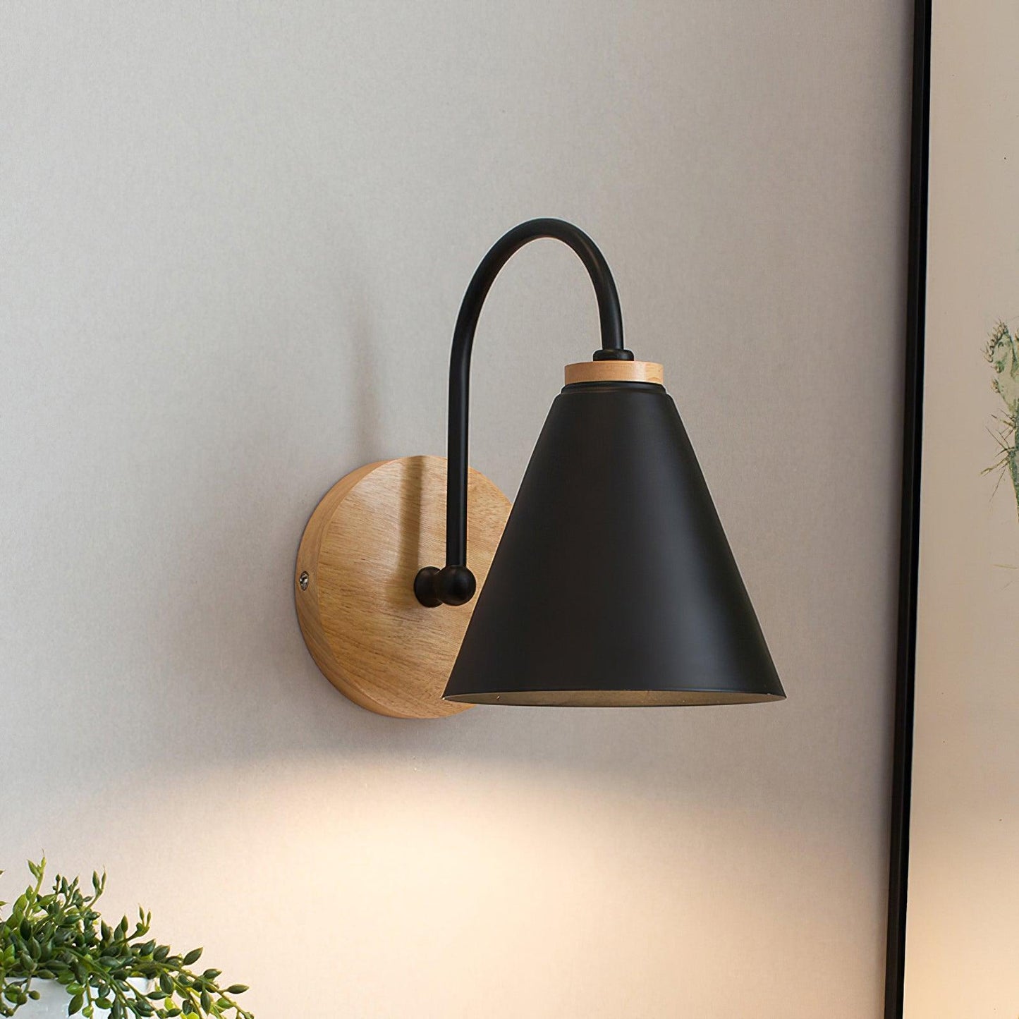 Kona Nordic Wall Lamp | Iron Shade | Wooden & Black