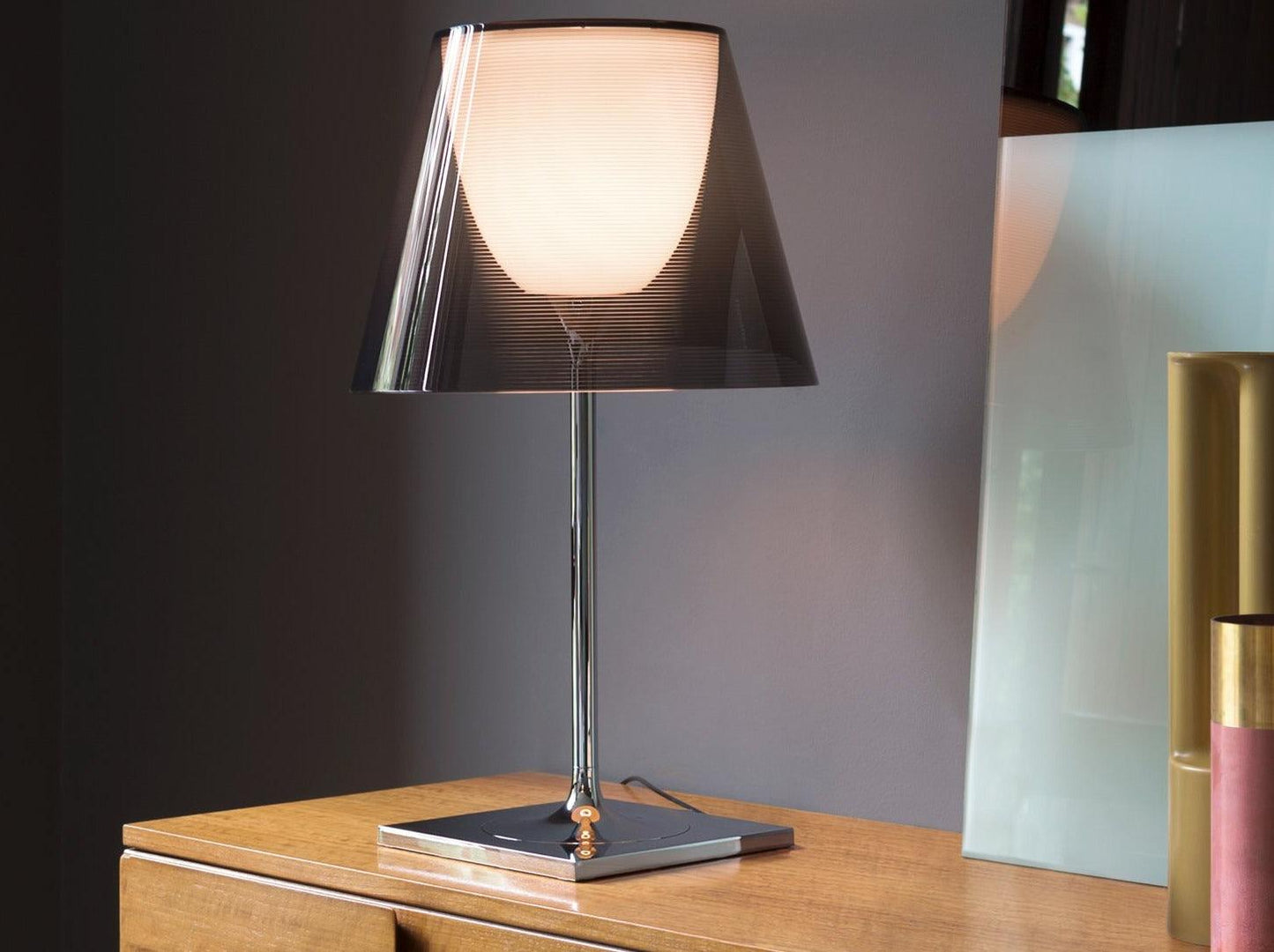 Chrome Prism Table Lamp | Metal, Acrylic, Plastic | Clear, Smoke Grey, Bronze