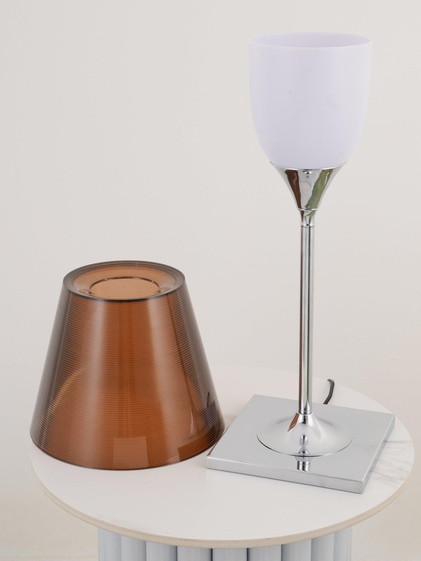 Chrome Prism Table Lamp | Metal, Acrylic, Plastic | Clear, Smoke Grey, Bronze