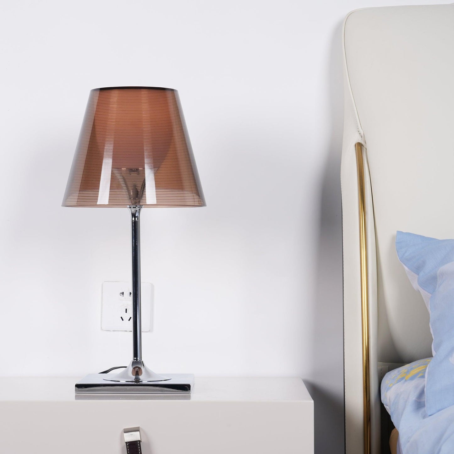 Chrome Prism Table Lamp | Metal, Acrylic, Plastic | Clear, Smoke Grey, Bronze