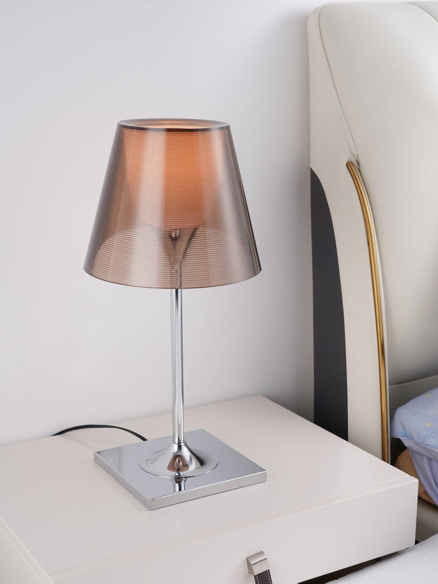 Chrome Prism Table Lamp | Metal, Acrylic, Plastic | Clear, Smoke Grey, Bronze