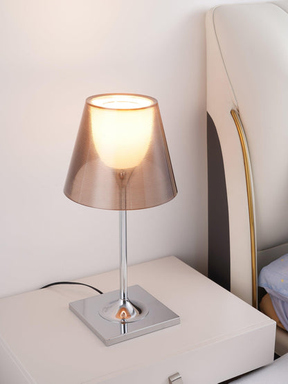 Chrome Prism Table Lamp | Metal, Acrylic, Plastic | Clear, Smoke Grey, Bronze