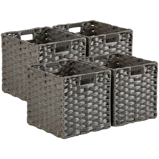 Wicker Storage Cube Boxes | Ash Grey Rattan Effect | Set of 2, 4, or 6