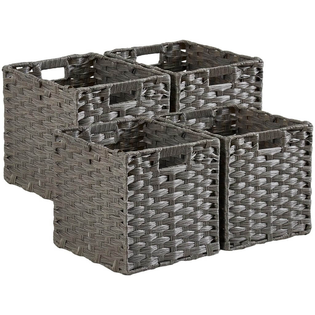 Wicker Storage Cube Boxes | Ash Grey Rattan Effect | Set of 2, 4, or 6
