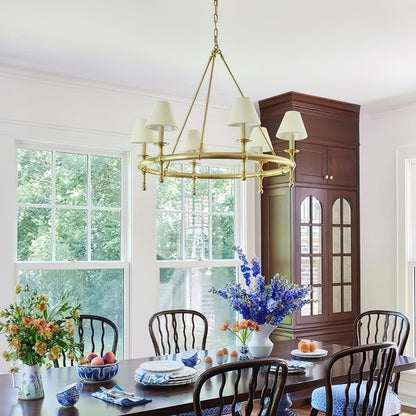 Kynlee Chandelier | Brass & Fabric | 6-Light Retro Design