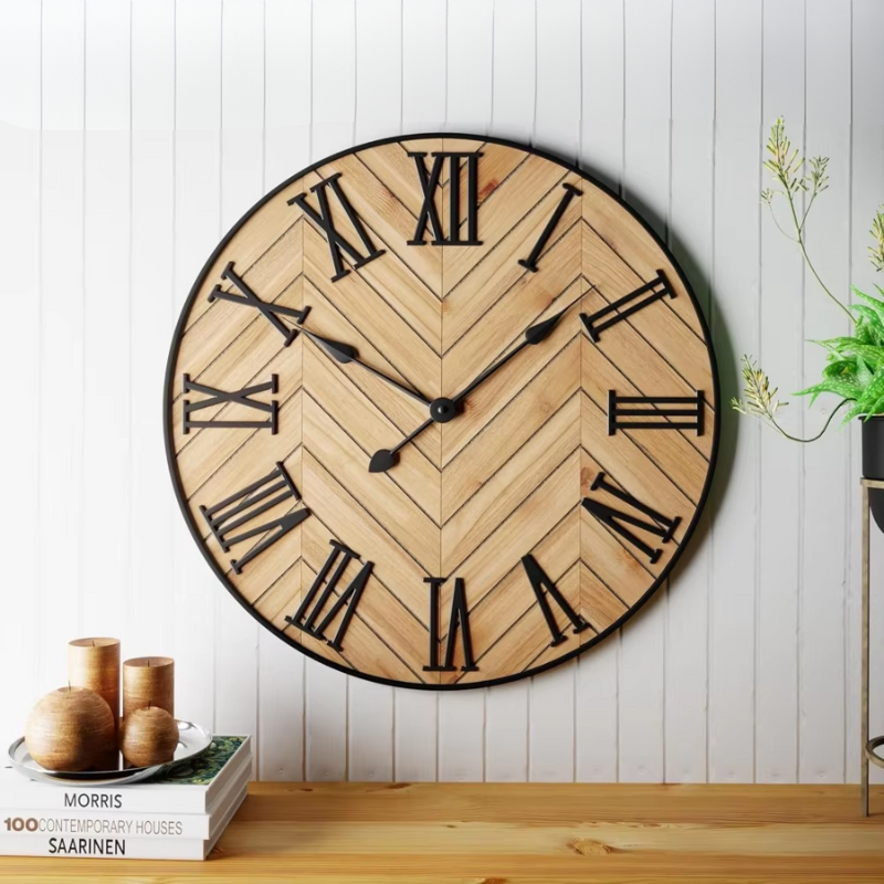 ÉléganceRustique – Horloge Murale avec Chiffres Romains