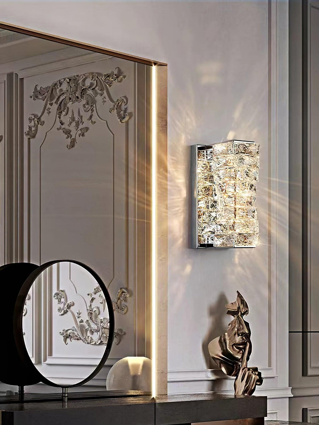 Laminated Crystal Wall Light | Stainless Steel & Crystal | Gold/Chrome