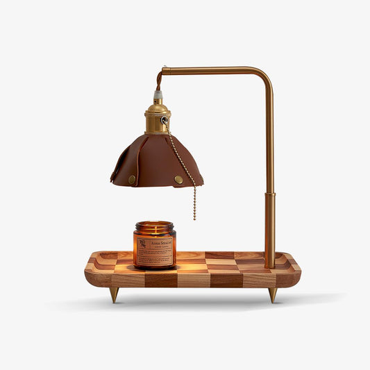 Lampade Table Lamp | Walnut & Leather | Brown Shade