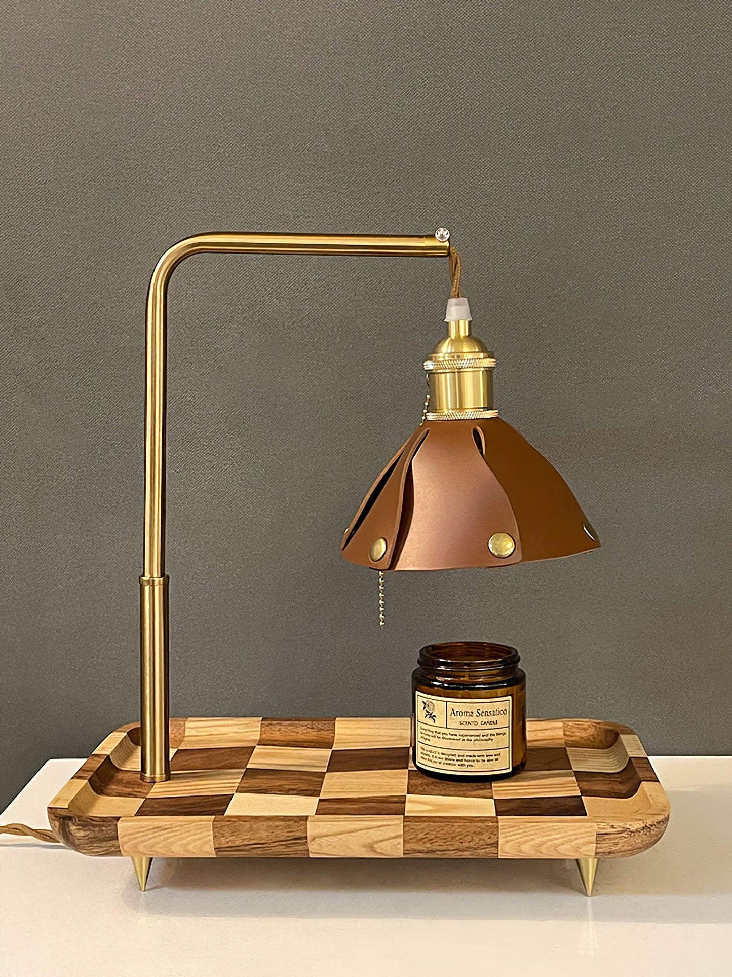 Lampade Table Lamp | Walnut & Leather | Brown Shade