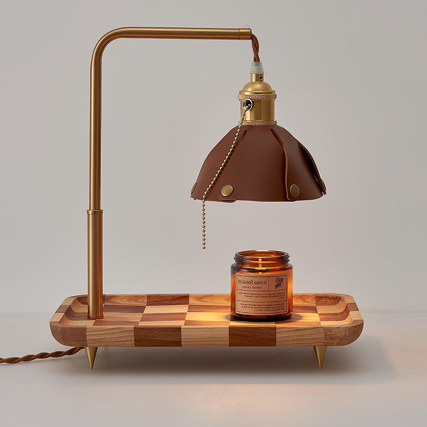 Lampade Table Lamp | Walnut & Leather | Brown Shade