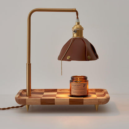 Lampade Table Lamp | Walnut & Leather | Brown Shade