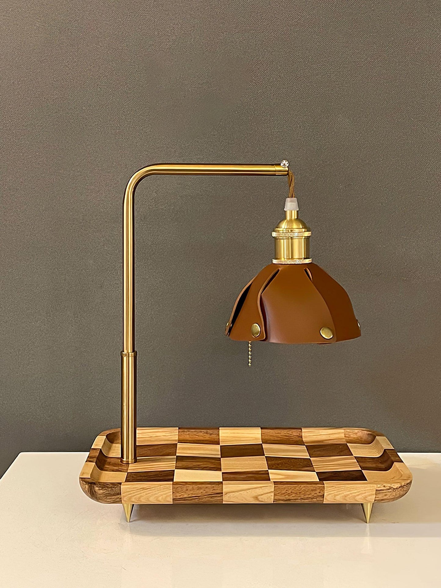 Lampade Table Lamp | Walnut & Leather | Brown Shade