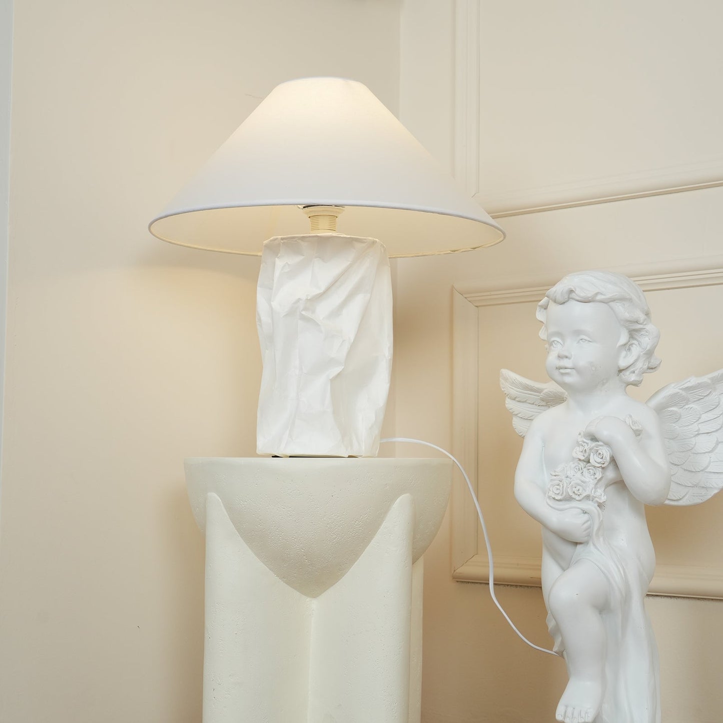 Crinkle Paper Table Lamp | White Metal & Dupont Paper | 50cm/75cm