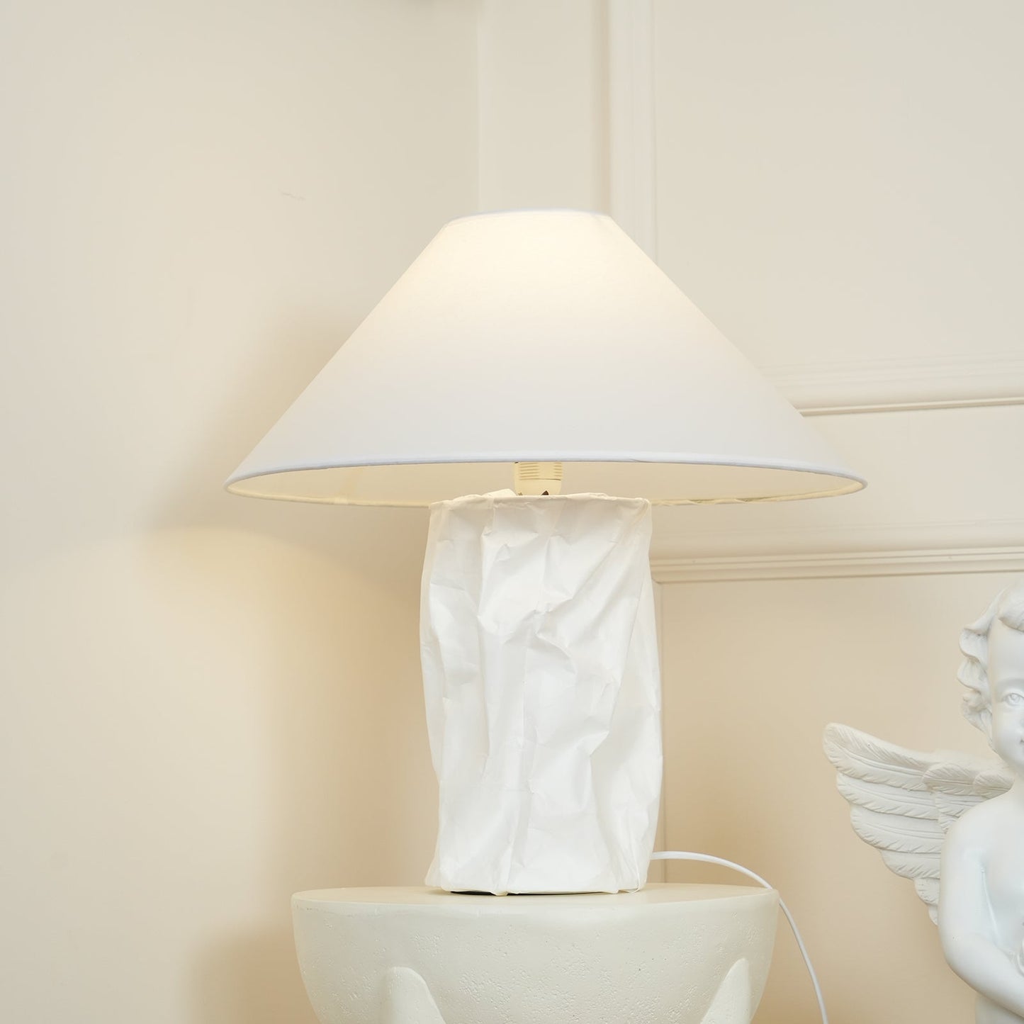 Crinkle Paper Table Lamp | White Metal & Dupont Paper | 50cm/75cm
