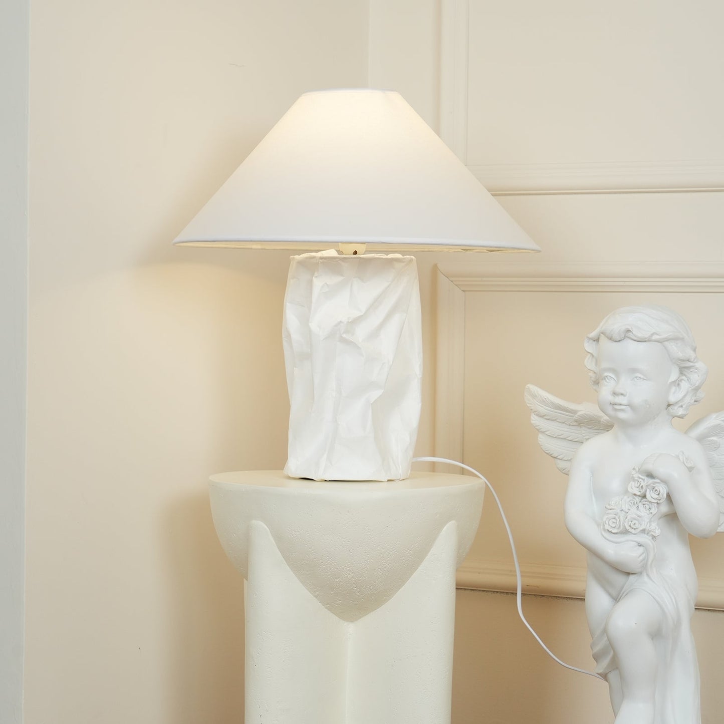 Crinkle Paper Table Lamp | White Metal & Dupont Paper | 50cm/75cm