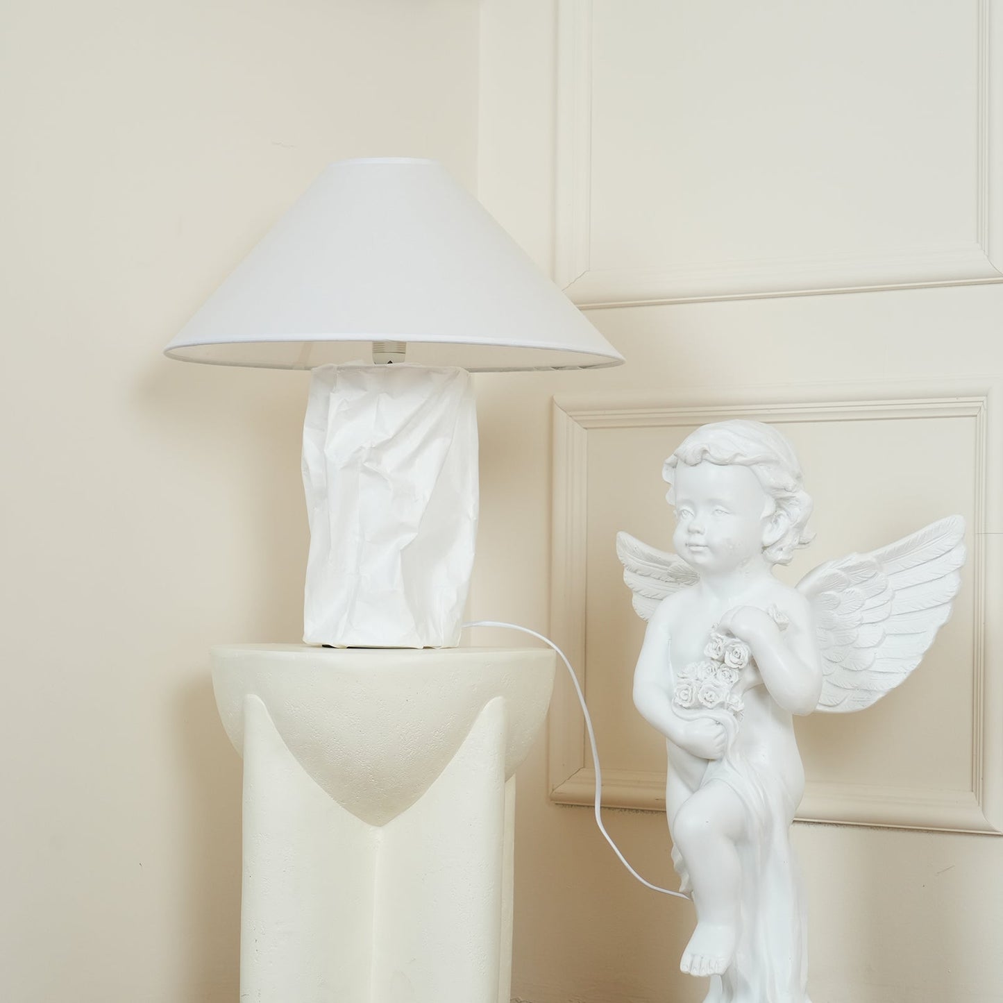 Crinkle Paper Table Lamp | White Metal & Dupont Paper | 50cm/75cm