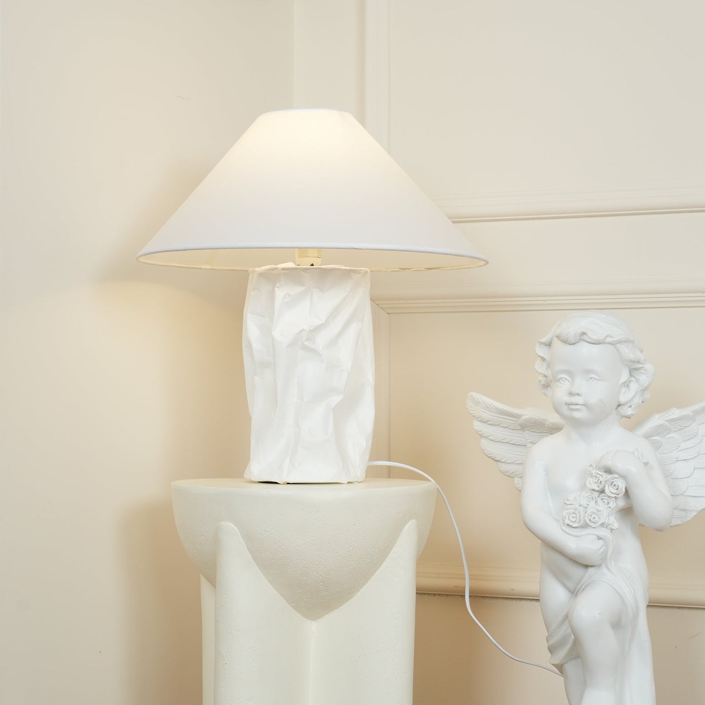 Crinkle Paper Table Lamp | White Metal & Dupont Paper | 50cm/75cm