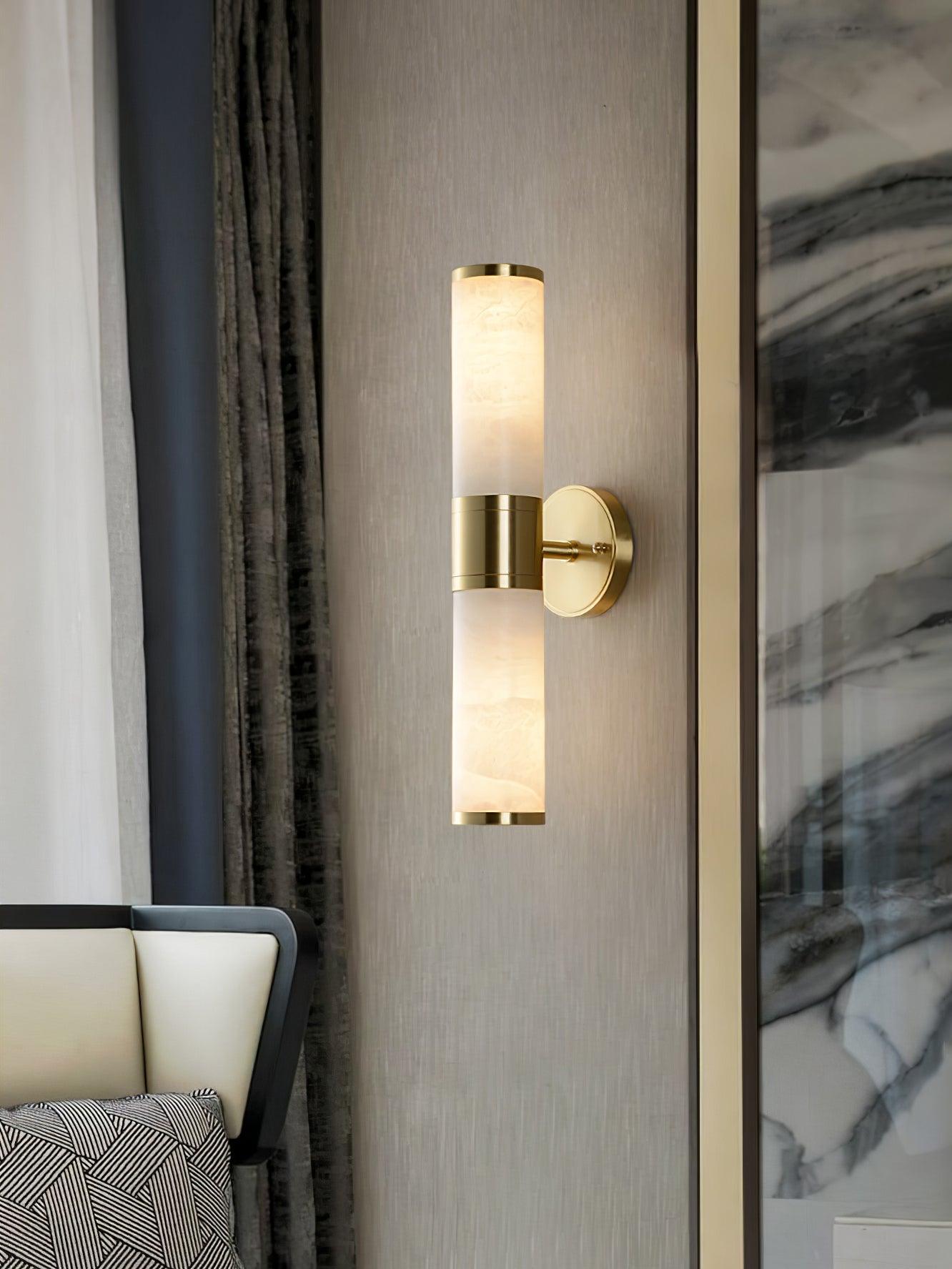 Alabaster Wall Lamp | Antique Brass Finish | White Shade