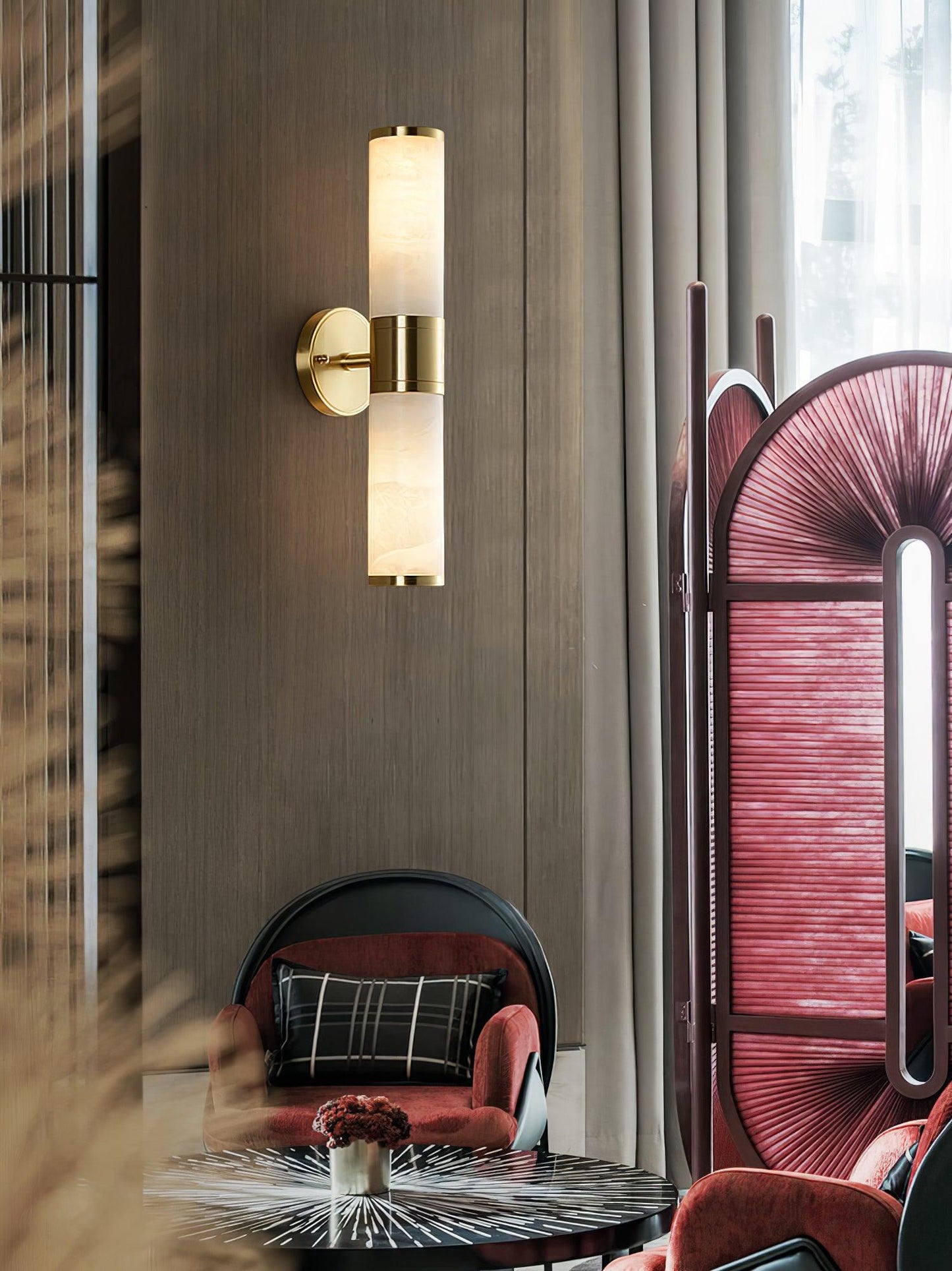 Alabaster Wall Lamp | Antique Brass Finish | White Shade