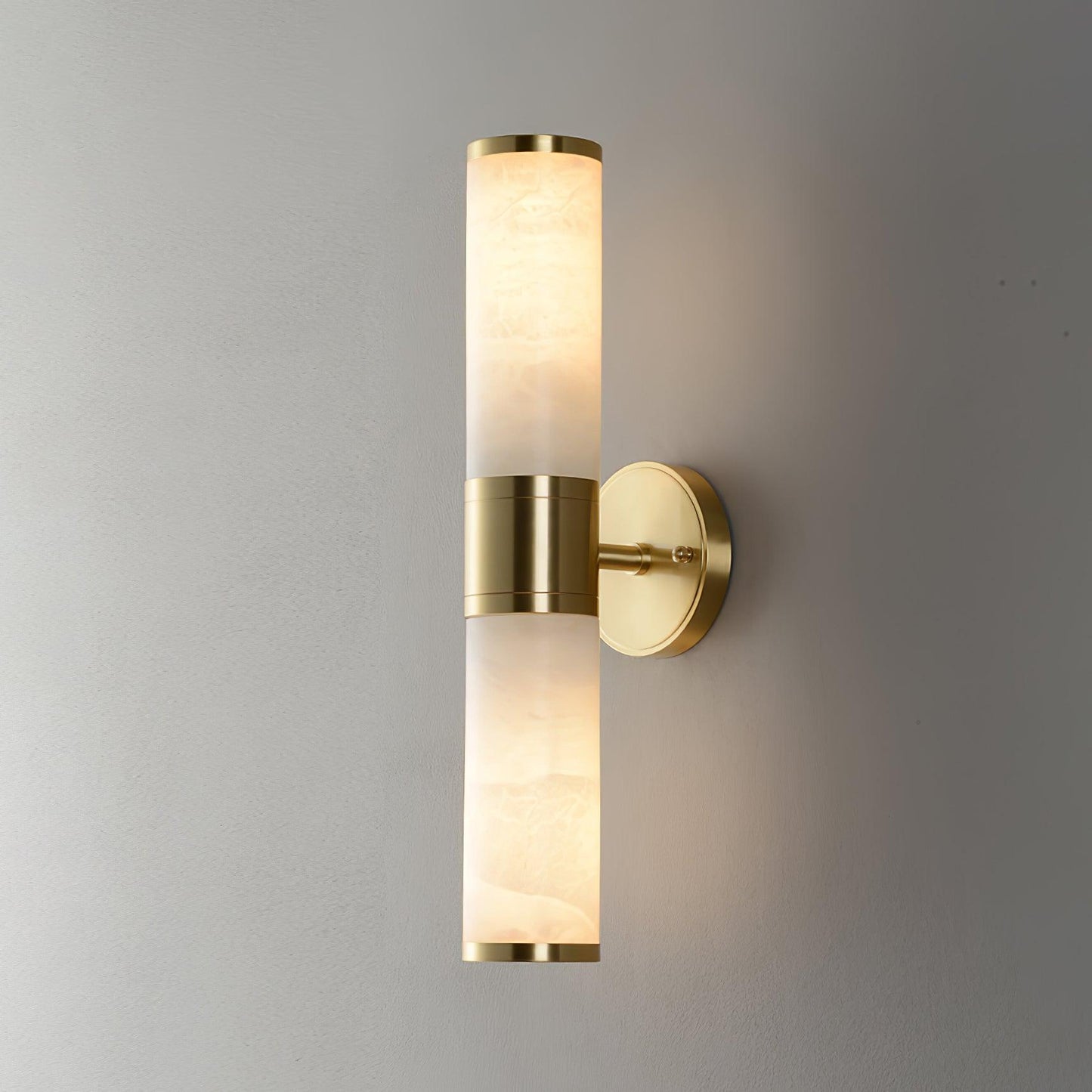 Alabaster Wall Lamp | Antique Brass Finish | White Shade