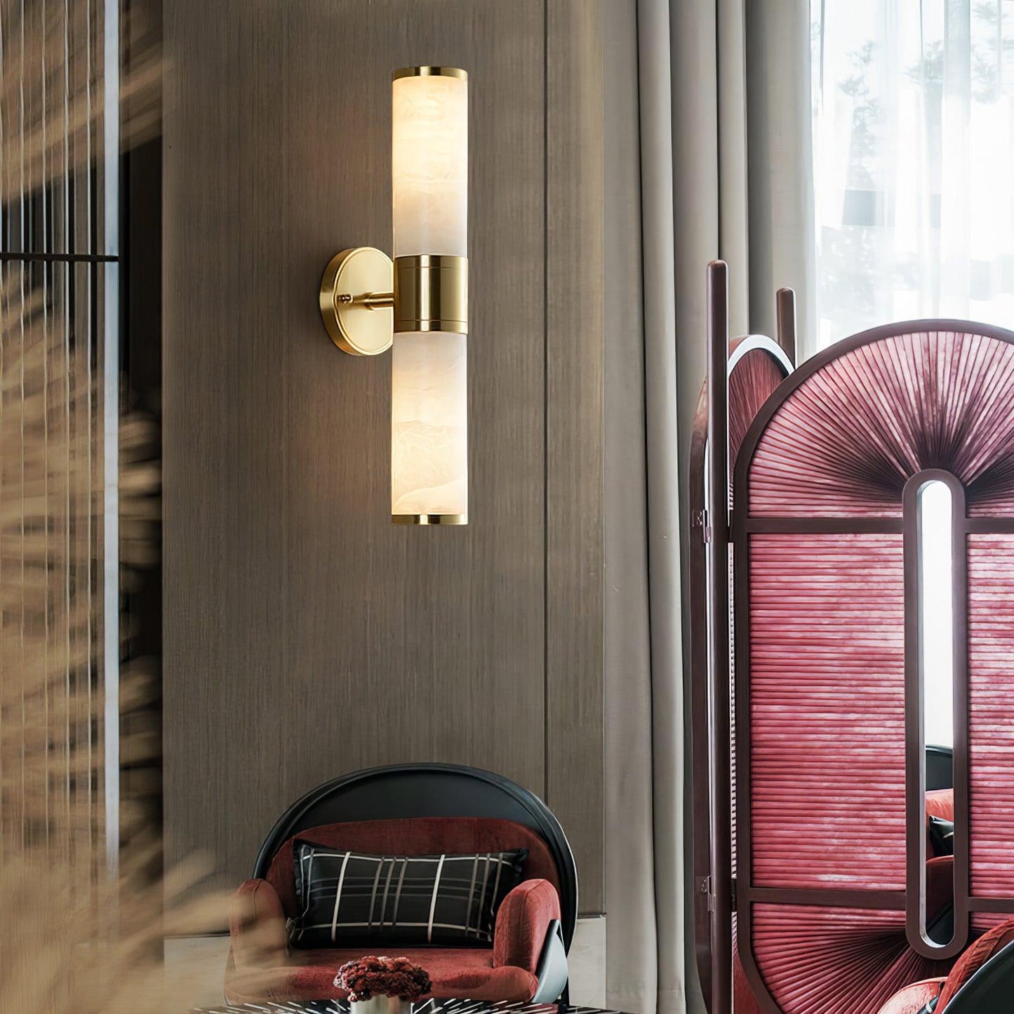 Alabaster Wall Lamp | Antique Brass Finish | White Shade