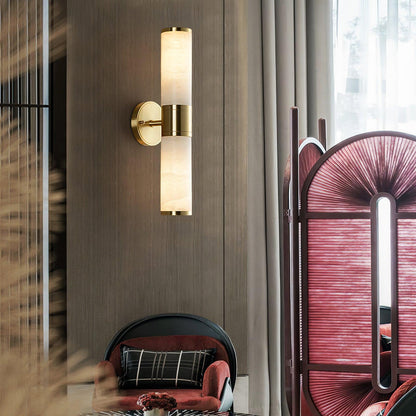 Alabaster Wall Lamp | Antique Brass Finish | White Shade