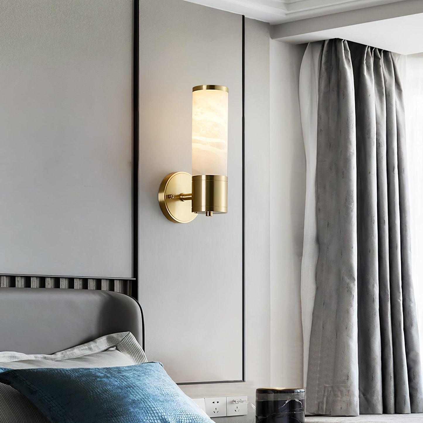 Alabaster Wall Lamp | Antique Brass Finish | White Shade